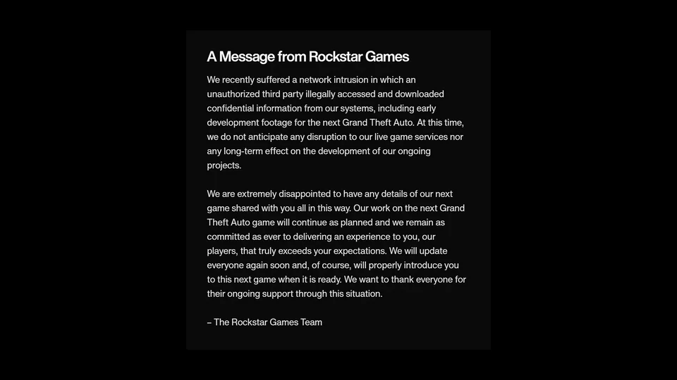 A message from Rockstar Games — Rockstar Games