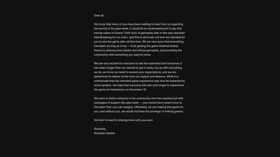 A message about the leaks — Rockstar Games
